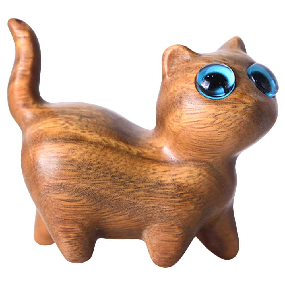 Wooden Cat Statue Wood Cat Figurine Wooden Animal Statue Wooden Crafts