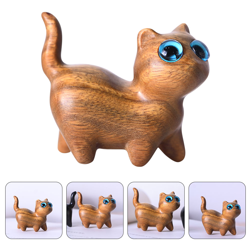 Wooden Cat Statue Wood Cat Figurine Wooden Animal Statue Wooden Crafts