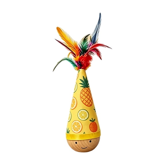 Wooden Cat Toy — Cat-Free Self-Righting Wobble Tumbler, Silent Interactive Self-Play for Indoor Cats, No Batteries Required Yellow, Feathered
