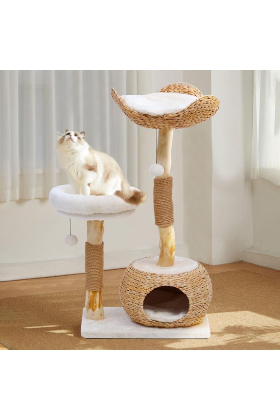 Wooden Cat Tree, Modern Cat Tree Tower with Jumping Platforms, Baskets, Cat Condo, 40" Cat Scratching Posts for Indoor Cats Kitten