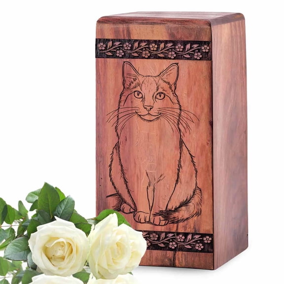 Wooden Cat Urn - Wood Cat Theme Urns For Human Ashes Adult Male - Cremation Funeral Urns For Mom - Memorial Decorative Keepsake Urns Box - 11.25Inch, Large Size - 1Pcs Pack