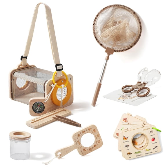 Wooden Catcher Kit For 3-8  10pcs Durable Outdoor Explorer With Magnifying Glass Butterfly Net & Stem Guide Catch Release Adventure Set Backyard Camping