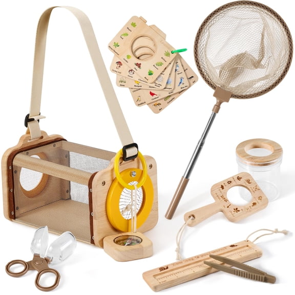 Wooden Catcher Kit For 10pcs Catching With Collector Butterfly Net Magnifying Glass Habitat Outdoor Explorer Collection Gift Boys&girls