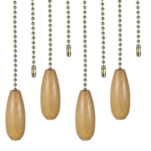 Wooden Ceiling Fan Pull Chain, 4Pcs 12" Decorative Pendant Extension Chains, Deep Wood Color