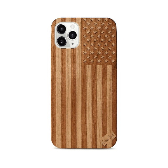 Wooden Cell Phone Case Cover, Laser Engraved American Flag Design iPhone 11 Pro Max X XR XSMax 8 7