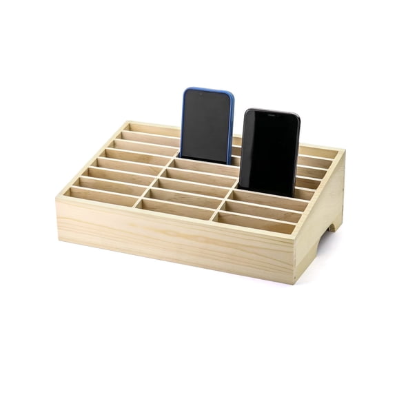 Wooden Cell Phones Storage Box 24-Grid, Desktop Mobile Phone Holder Management Storage Box Organizer, Multi Cell Phone Rack Display