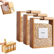Wooden Cereal Storage Box, 2026 New Airtight Pantry Bins Container with Lids, Upgrade Home Organization, Can Bamboo Rice Dispenser with Removable Lids for Rice, Snack & Flour