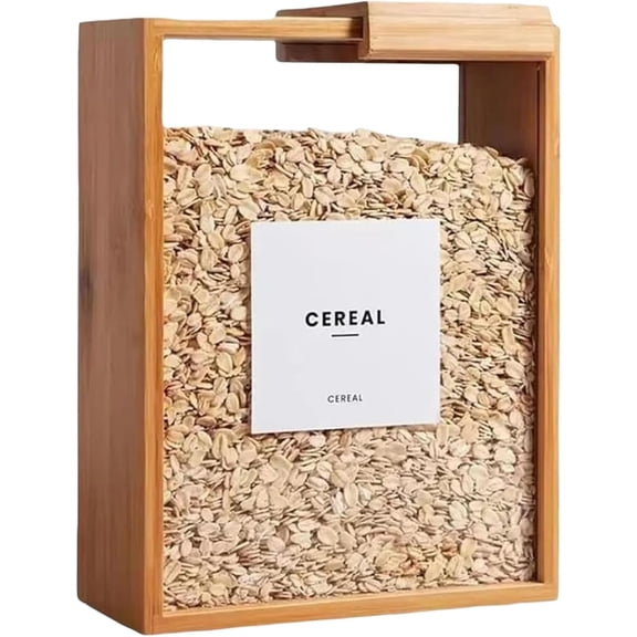 Wooden Cereal Storage Box, Wood Acrylic Rice Dispense, Clear Moistureproof Rice Storage Container with Slide Lid, Bamboo Dispenser, for Kitchen Organization Cereal (1 PC)