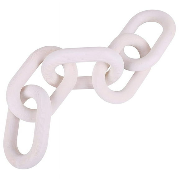 Wooden Chain Link Home Decor Hand 5-Ring Art Craft Ornament for Table Tray Farmhouse Office Rustic White