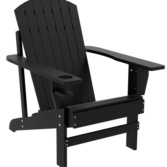 Wooden Chair With Cup Holder For Lawn, , Weather Black, Patio, Deck, Garden, Backyard, Fire Pit Holder, Outdoor,
