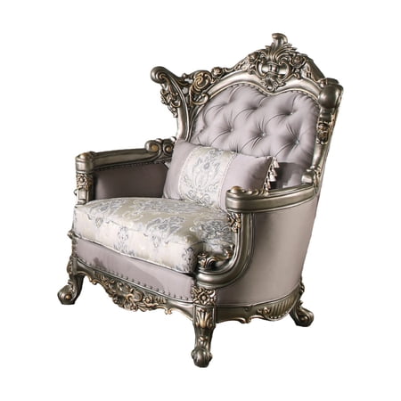 Wooden Chair with Engravings and Cabriole Legs, Purple and Silver