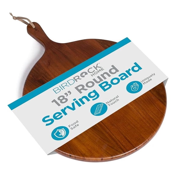 Wooden Cheese Serving Board with Handle - Charcuterie, Appetizers, Kitchen Platter, Grazing Board, Pizza, Meat, Bread, Cutting, Party, Food Display Tray - Espresso, 18", Round