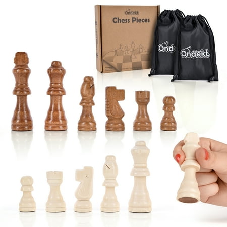 Wooden Chess Pieces Only – 32 Pieces Staunton Style Handcrafted Wood Chessmen with 2 Pouch Bags for Ease of Storage, 3” King – Gift Packaging – Luxurious Felt Bottom