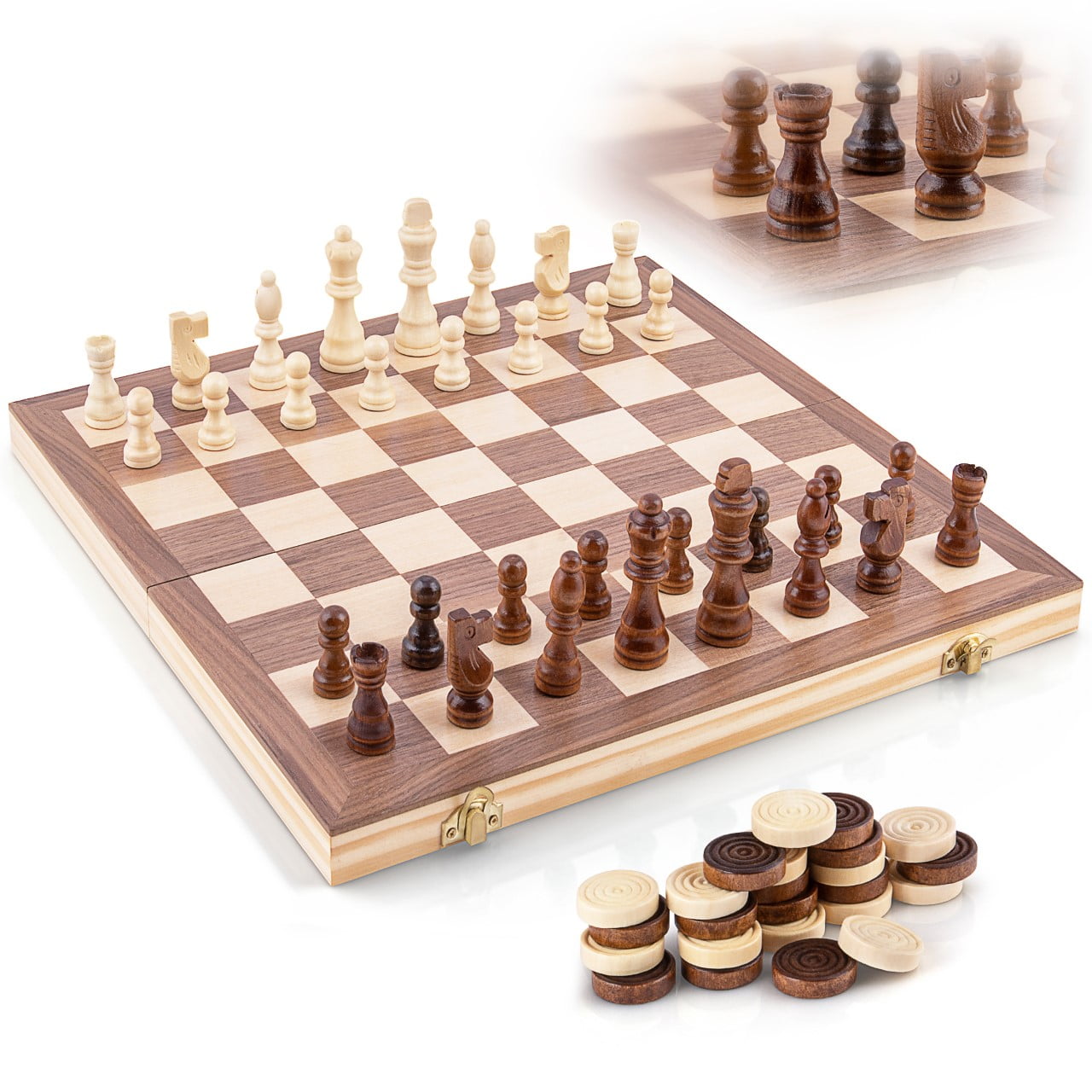 Walnut Chess Set 15'' x 15'' with Felted Game Board Interior for Storage  Chess Game for Child & Adult, 2 players