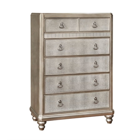 Wooden Chest With 6 Drawers, Metallic & platinum (Gold)