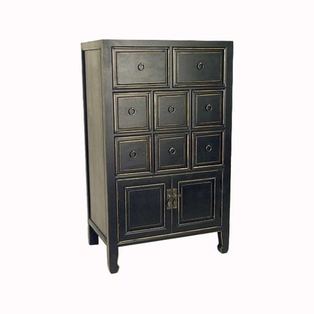 Wooden Chest with 8 Drawers and 2 Door Cabinets, Antique Black - Saltoro Sherpi