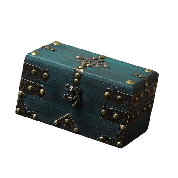 Wooden Chest with Antique Color Storage Trunk for Collectibles and Jewelry Decorative Wood Box with Hinged Lid