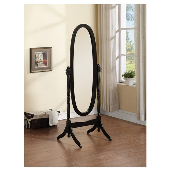 Wooden Cheval Floor Mirror, Black Finish (Black)