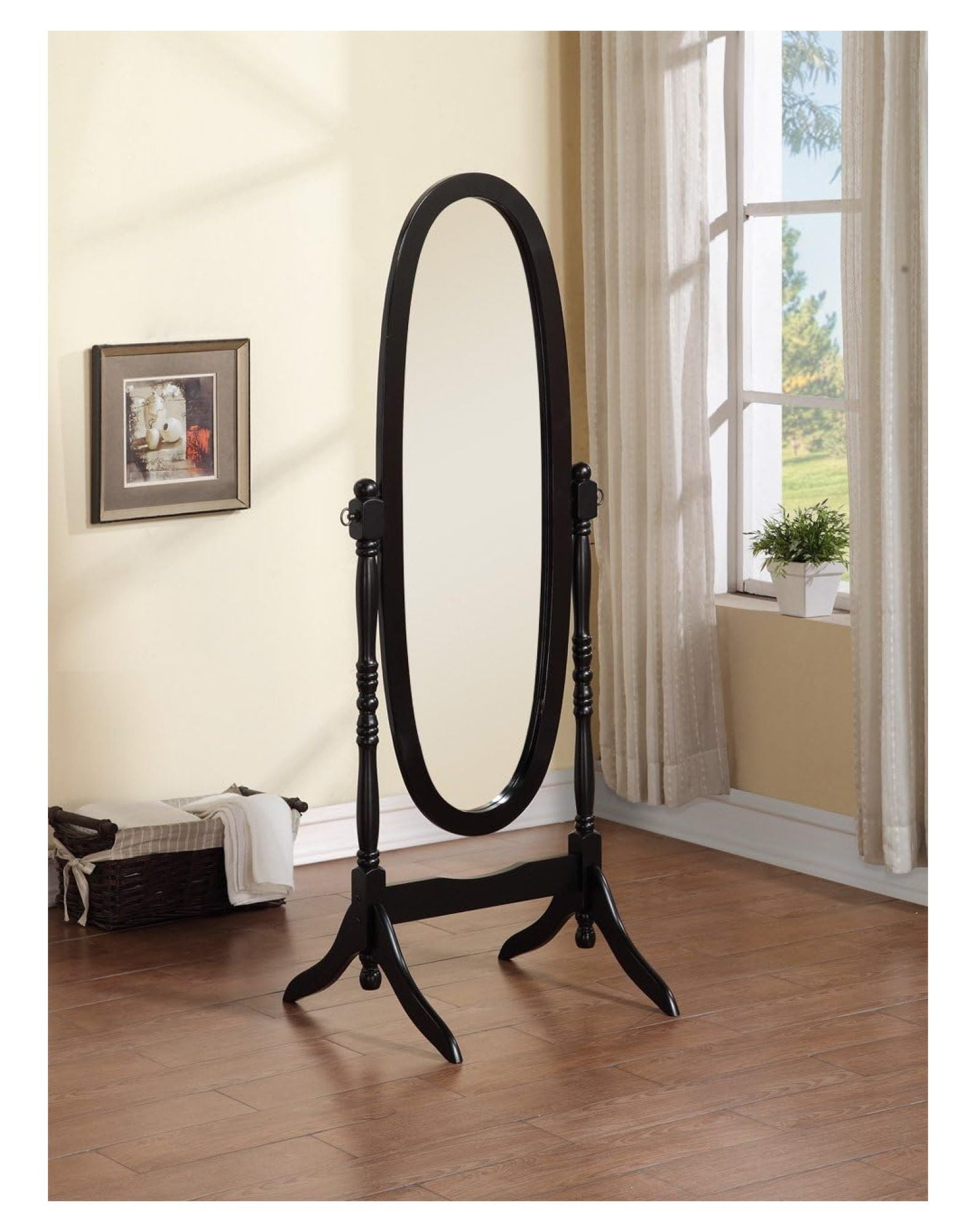 Black Oval Freestanding Full Length Rubber Wood Mirror