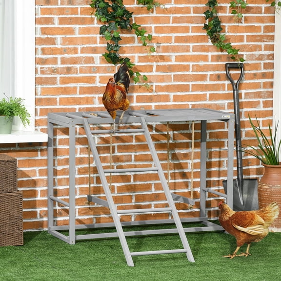 Wooden Chicken Activity Play Set with Swing and Ladder for 3-4 Birds, Gray Chicken Coop Accessories for Healthy Exercise