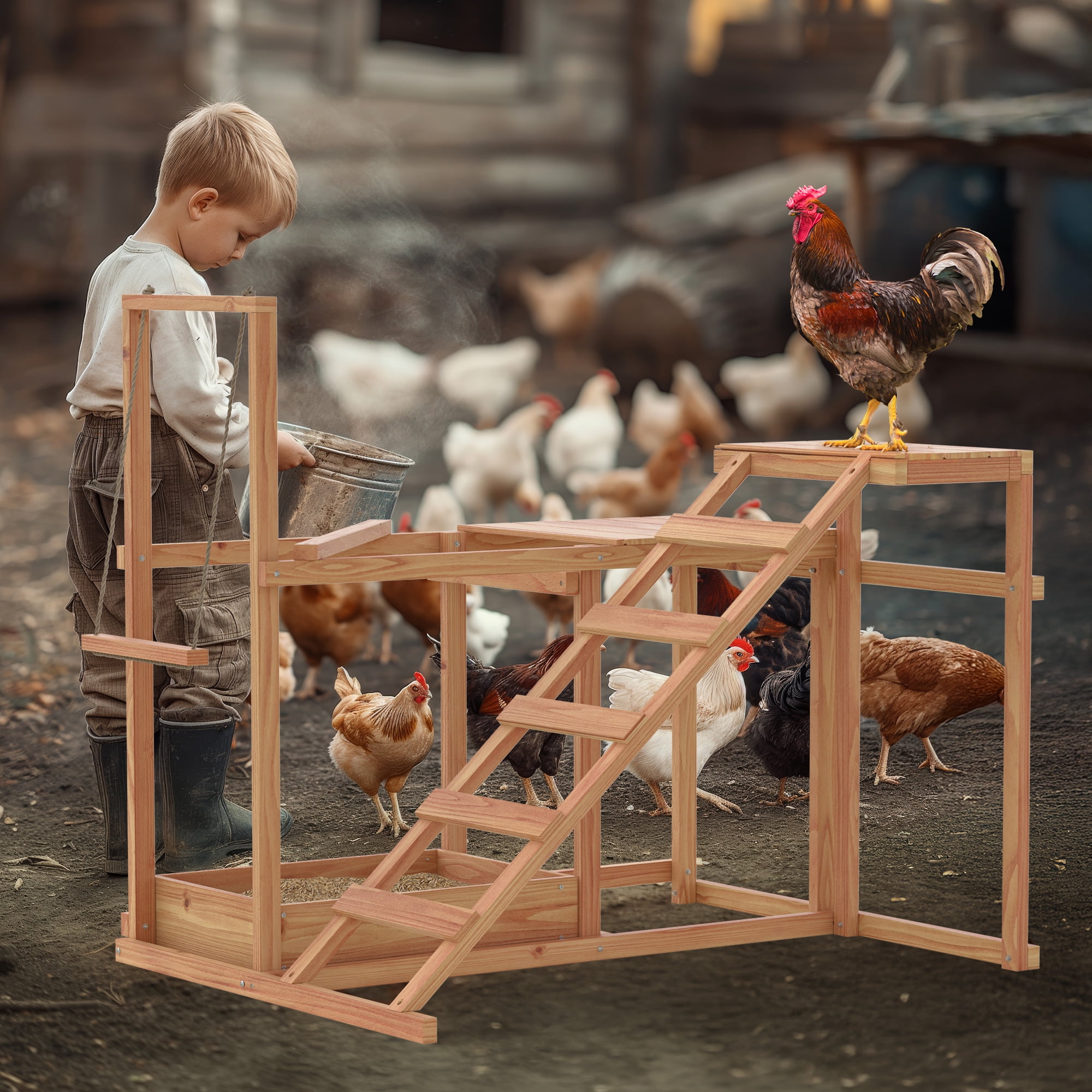 Chicken Swing Toy For Coop Natural Safe Wooden Accessories
