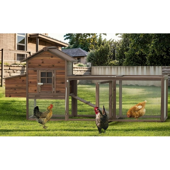 Wooden Chicken Coop, 80IN Outdoor Chicken Cages and Run with Nesting Boxes for 2-4 Chickens, Hen Run Poultry Pet House Rabbit Hutch with Waterproof Roof & Removable Tray for Backyard Poultry (ONE)