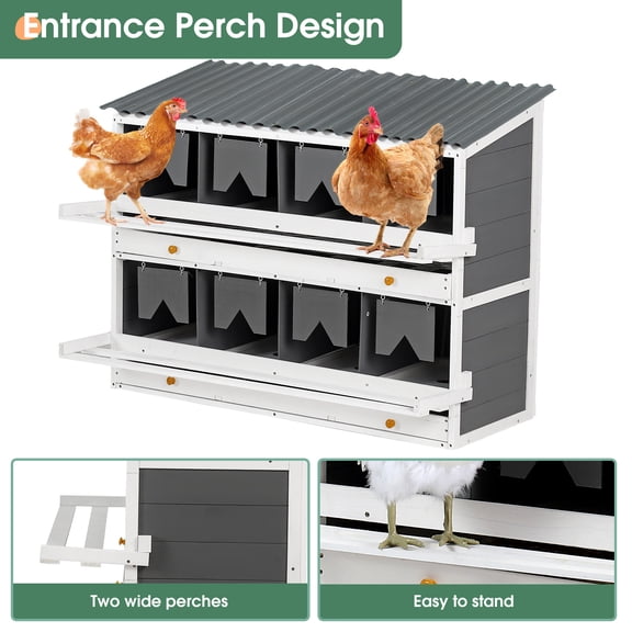 Wooden Chicken Coop, Hard Pine Wood Hutch House with Compartments Egg Laying Boxes,Roll Out Egg Collection Drawers,Vented Holes, Foldable Perches