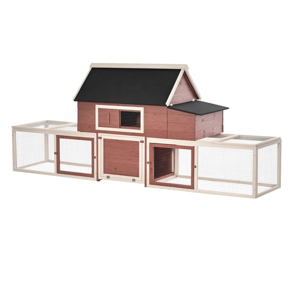 Wooden Chicken Coop Outdoor, Hen House with Nesting Box & Double Runs, Asphalt Roof, Fir Wood Poultry Cage - Backyard Chicken Coop
