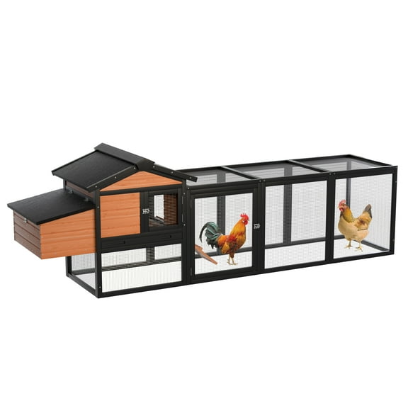 Wooden Chicken Coop Outdoor, Large Hen House with Nesting Box & Waterproof Roof, Rabbit Hutch Bunny Cage with Slide-Out Tray, Predator-Proof Lock