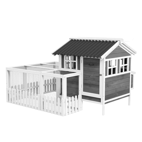 Wooden Chicken Coop for 1-2 Chickens, Outdoor Hen House with Run 68x59x42in