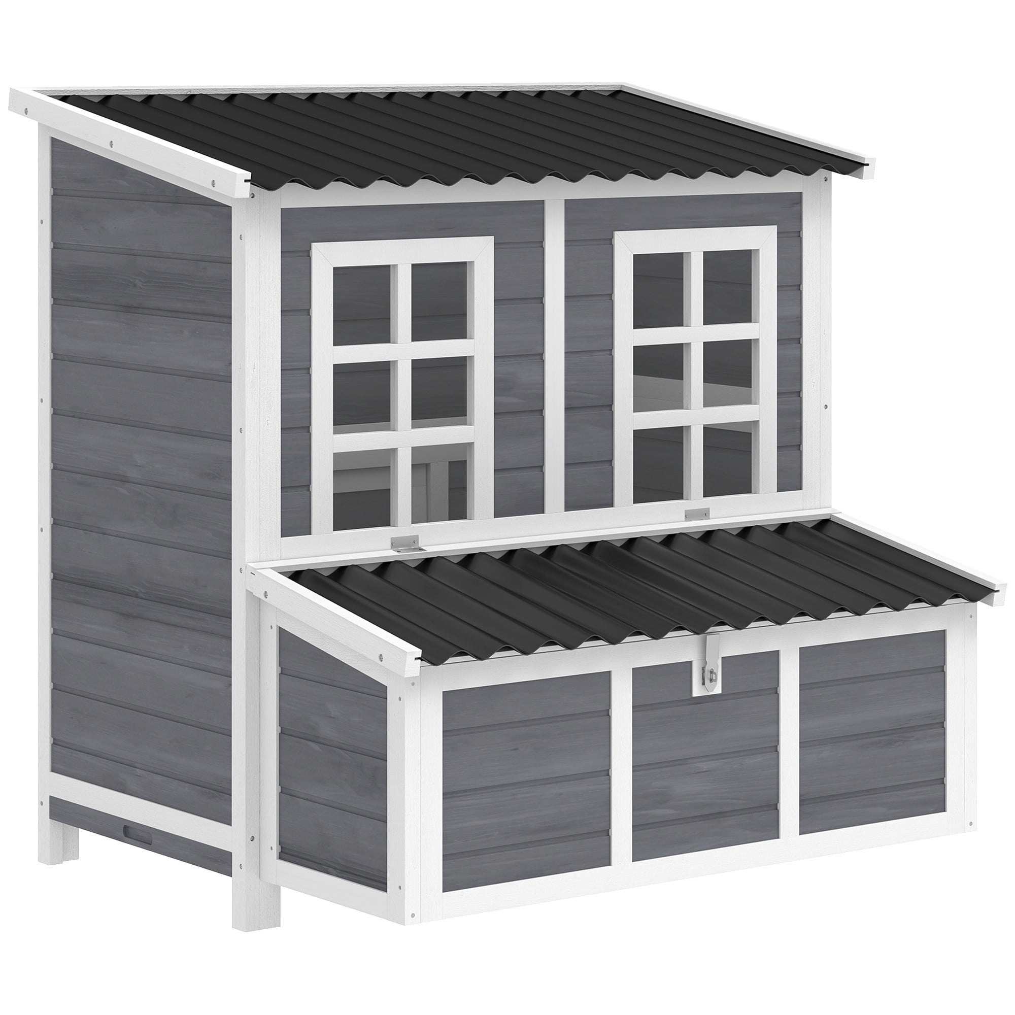 Wooden Chicken Coop with Nesting Box, Pull-Out Tray, Waterproof Roof ...