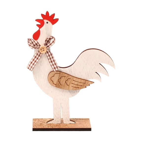 Wooden Chicken Figurine Farmhouse Rustic Style Standing Ornament Decorative Tabletop Accent Art Sculpture