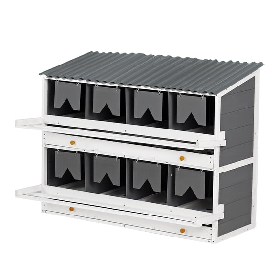 Wooden Chicken Nesting Box for Laying Eggs, Chicken Coop 8 Compartments Egg Laying Boxes for Hens with 2 Roll Out Egg Collection Drawers and 4 Vented Holes,2 Foldable Perches,47"Lx26.4"Wx35.4"H-Gray