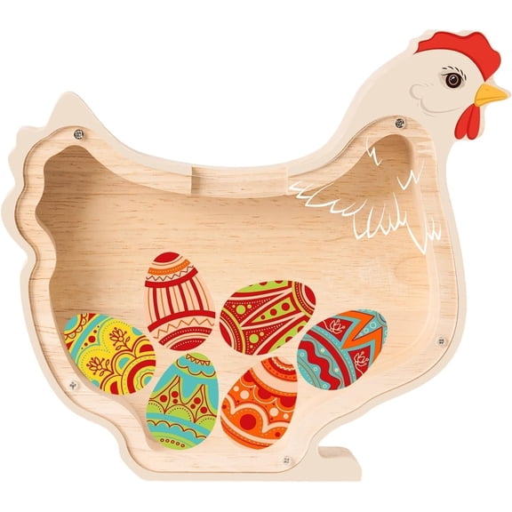 Wooden Chicken Piggy Bank for Kids, Unbreakable Egg Coin Bank, Cute Easter Cashbox Money Bank for Girls & Boys, Birthday Gift, Piggy Bank Toy for Kids(RL 1 PC)