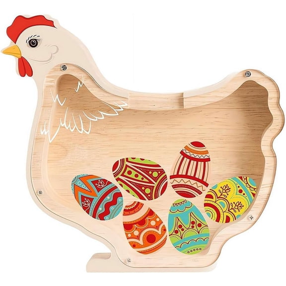 Wooden Chicken Piggy Bank for Kids, Unbreakable Egg Coin Bank, Cute Easter Cashbox Money Bank for Girls & Boys, Birthday Gift, Piggy Bank Toy for Kids(RL 1 PC)