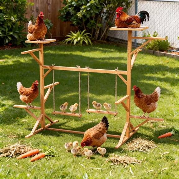 Wooden Chicken Toys for Chicken Perches Activity Play,Chicken Roosting Bars with Swing for Coop Accessories,Natural