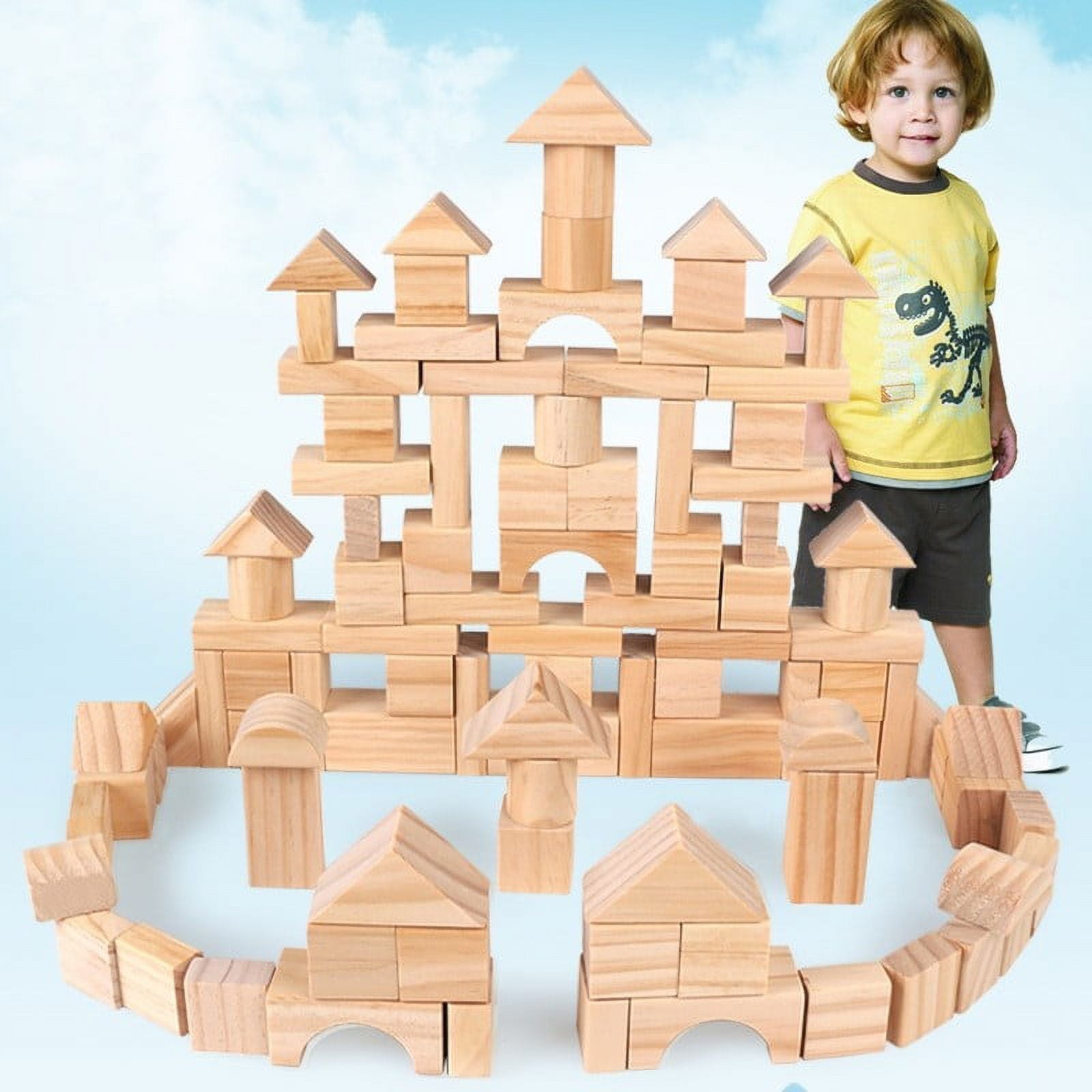 Wooden Children's Stacking Of 100 Pcs Of Wooden Blocks for Early