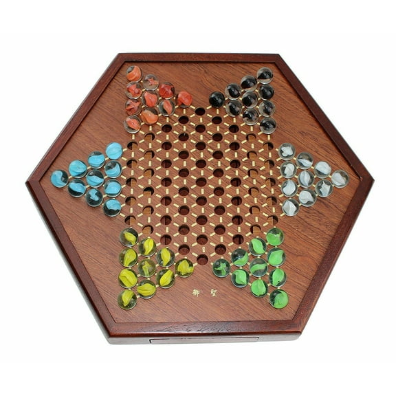 Wooden Chinese Checkers Board Game Set with Drawers and Marbles Kt00216