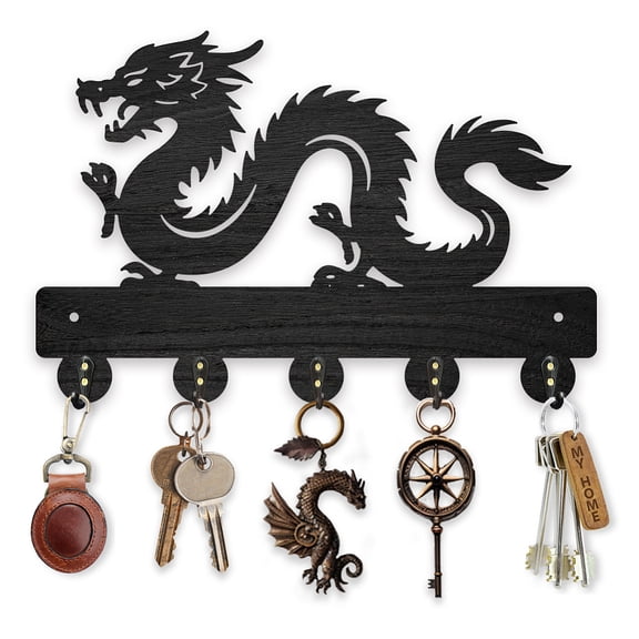 Wooden Chinese Loong Key Hook Dragon Pattern Coat Rack Wall Mount 11.8 x 7.8 inches Animal Theme Key Coat Black Art Hat Hook