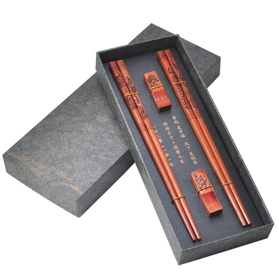 Wooden Chopsticks Reusable with Case, Chinese Chopsticks Set with Holder 2 Pair