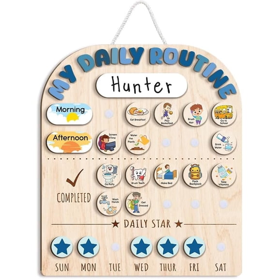 Wooden Chore Chart for , Wooden Daily Routine Chart for , Visual Schedule for , Chore Chart, Bedtime Morning Routine Chart for
