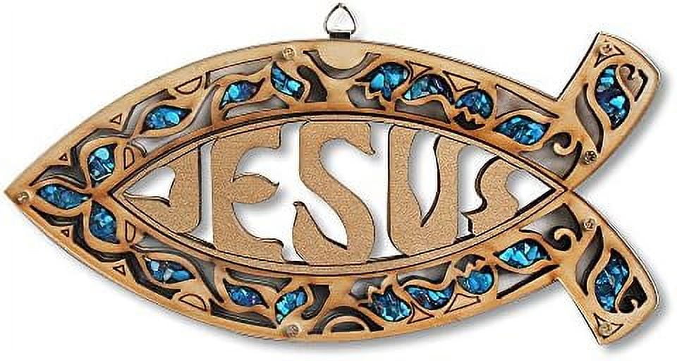 Wooden Christianity Jesus Ichthys Fish Wall Decor With Simulated