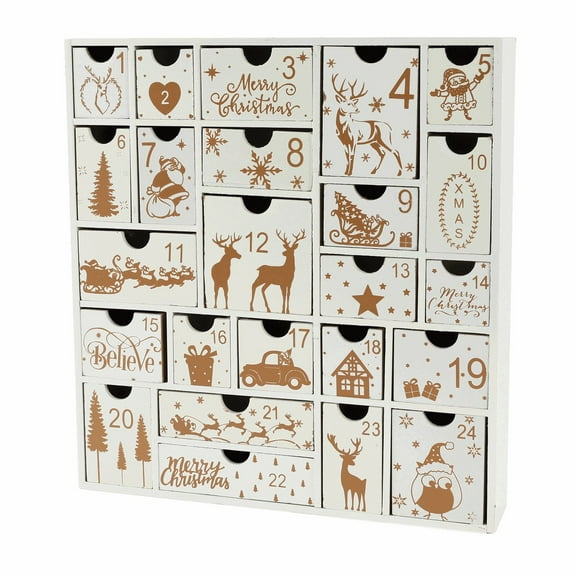 Wooden Christmas Advent Calendar Countdown Set with 24 Refillable Drawers for Festive Holiday Celebration