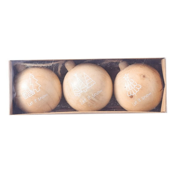 Wooden Christmas Ball Ornaments, Christmas Tree Decorations, 3-Pack Solid Wood Christmas Ball Pendant Set, 2.36 Inch Polished Natural Grain Holiday Decor