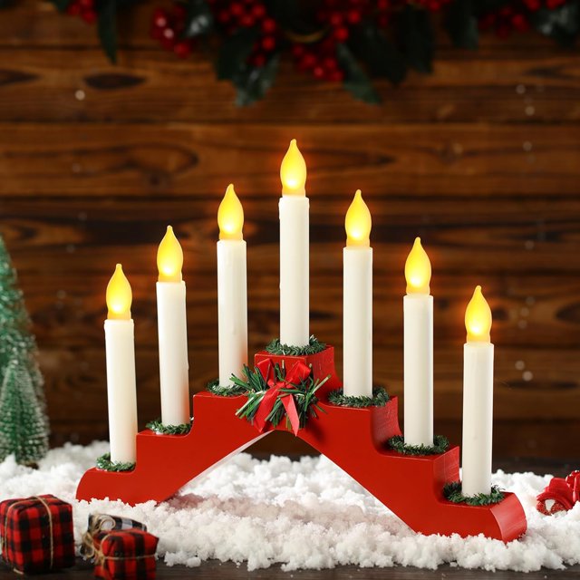 Wooden Christmas Candle Bridge Decorative Candelabras with 7