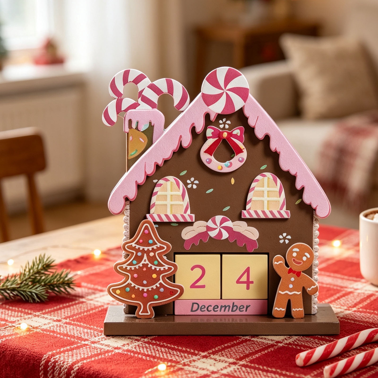 Wooden Christmas Countdown Advent Calendar Decor, Pink Gingerbread ...