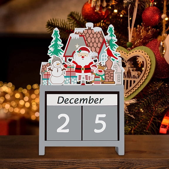 Wooden Christmas Countdown Desktop Calendar Building Block Decoration for Home Holiday Grey 14x8x2cm