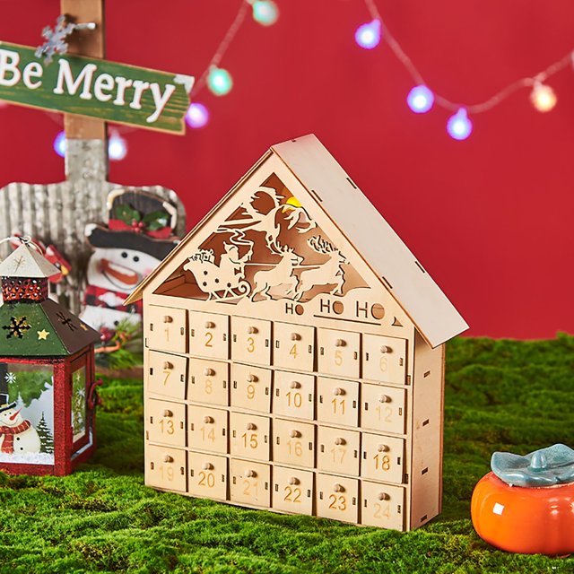 Wooden Christmas Decorations LED Lights Light Up The Advent 24 Day