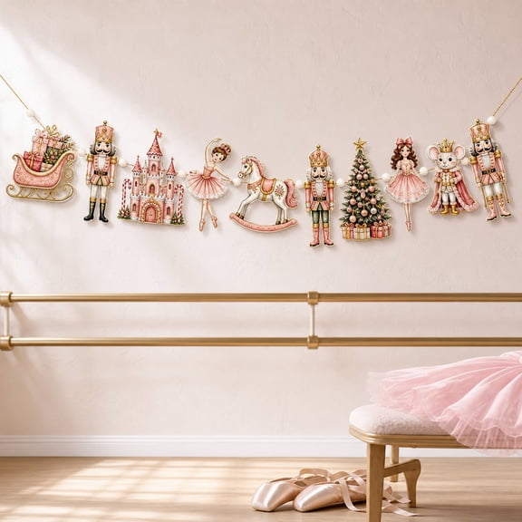 Wooden Christmas Garland, Nutcracker Ballet Banner, Vintage Holiday Mantel Decor, Whimsical Fairy Tale Christmas Wall Hanging, Xmas Decor