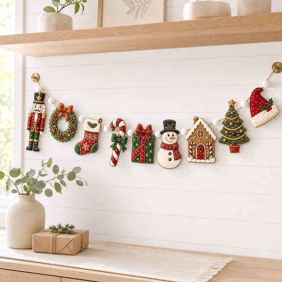 Wooden Christmas Garland, Nutcracker Snowman Banner, Rustic Holiday Window Decor, Gingerbread Ornament, Festive Farmhouse Gift, Home Decor